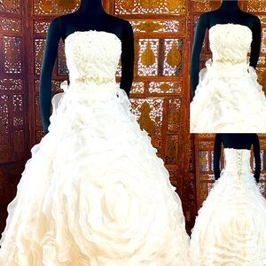 Strapless Layered Wedding Dress with Train